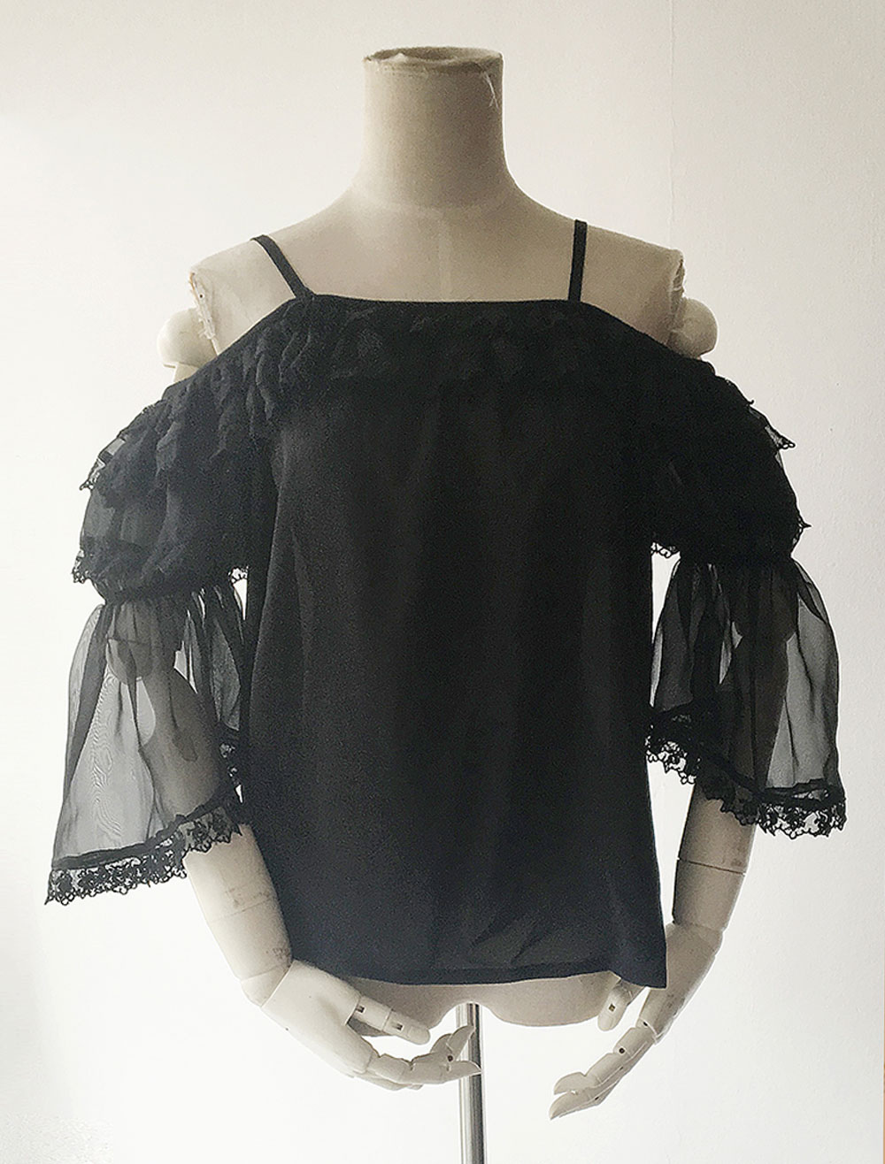 black lace ruffle top