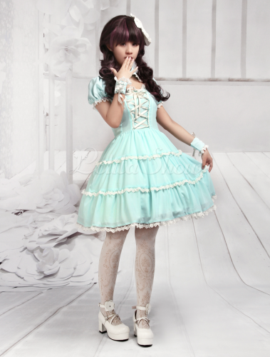 Lolitashow ロリータ服 ワンピース ミントグリーン ショートスリーブ スィート Lolitashow Com Jp