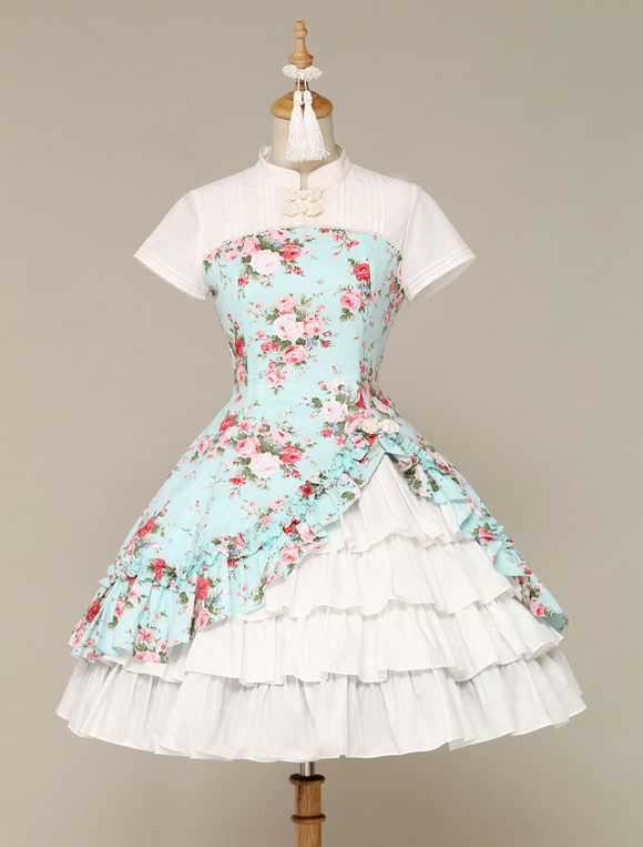 Lolitashow ロリータ衣装 ワンピース 新作 Milanooオリジナル 中国風 カスケードフリル 花柄 高品質 Lolitashow Com Jp