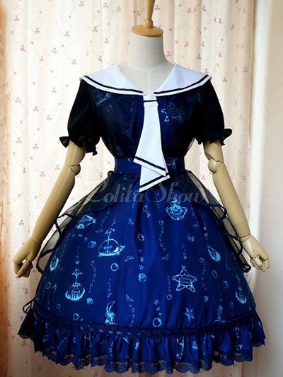 Lolitashow 深い青色セーラー サッシ シフォン ロリータ少女のワンピース Lolitashow Com Jp