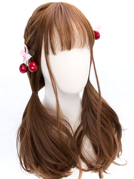 Classic Lolita Wigs Deep Brown Long Straight Blunt Bangs Curls At