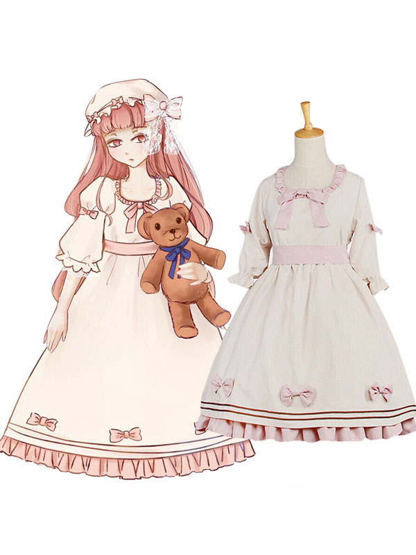 袖ありのワンピース ロリィタファッション クラシック トラディション Uネック 五分袖 ポリエステル カジュアル 2カラーブロック Lolitashow Com Jp