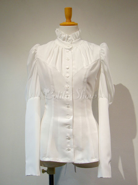 white button up ruffle shirt