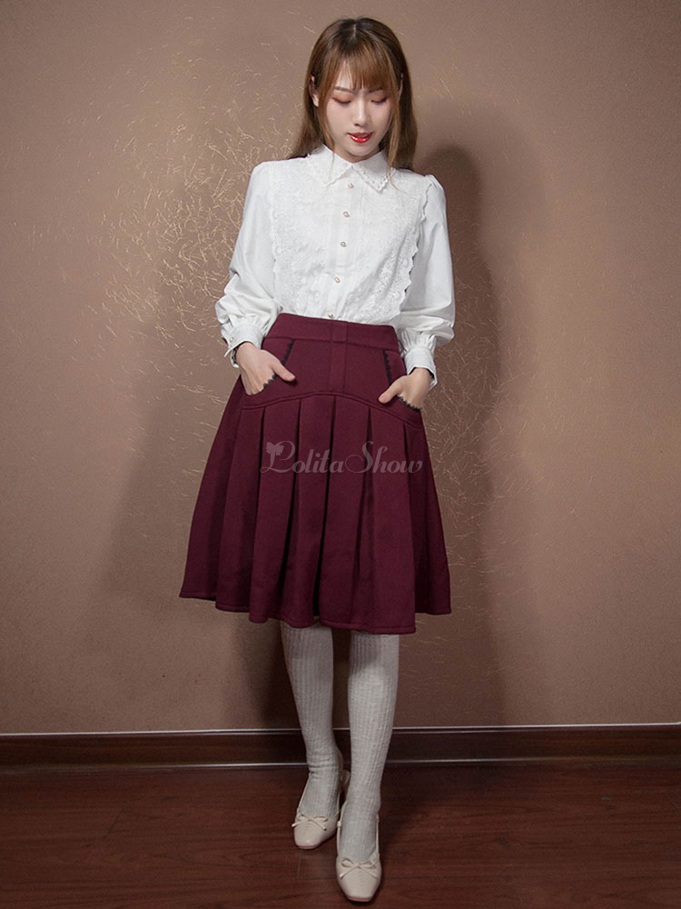 burgundy skirt pockets