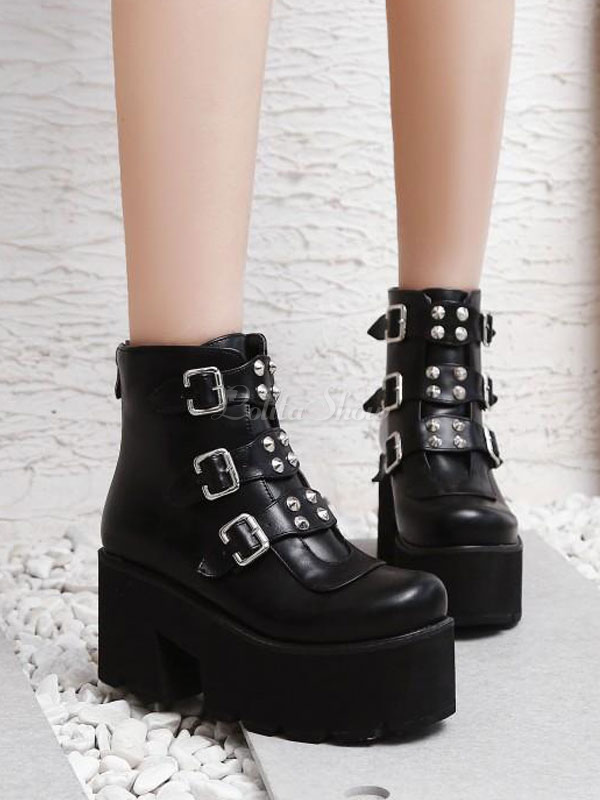 black platform boots with buckles