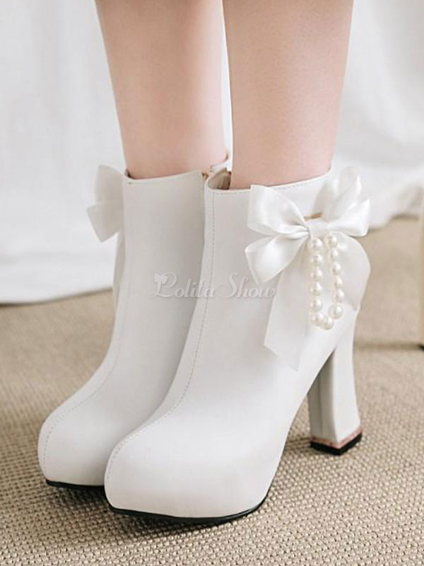 white chunky ankle boots