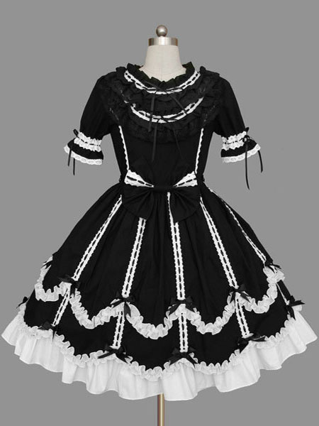 Sweet Lolita Dress Op Black Short Sleeve Cotton Lolita One Piece Dress Lolitashow Com