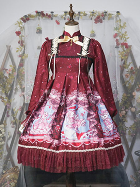 Classci Lolita Op Dressネバーランドオペラキャットプリントラッフルボウlolitaワンピース Lolitashow Com Jp
