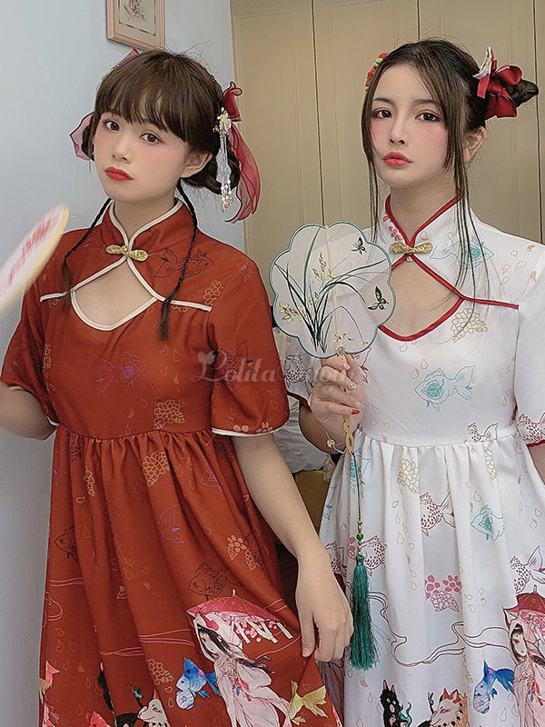 チーロリータopドレス中国風のプリント半袖ロリータワンピースドレス Lolitashow Com Jp
