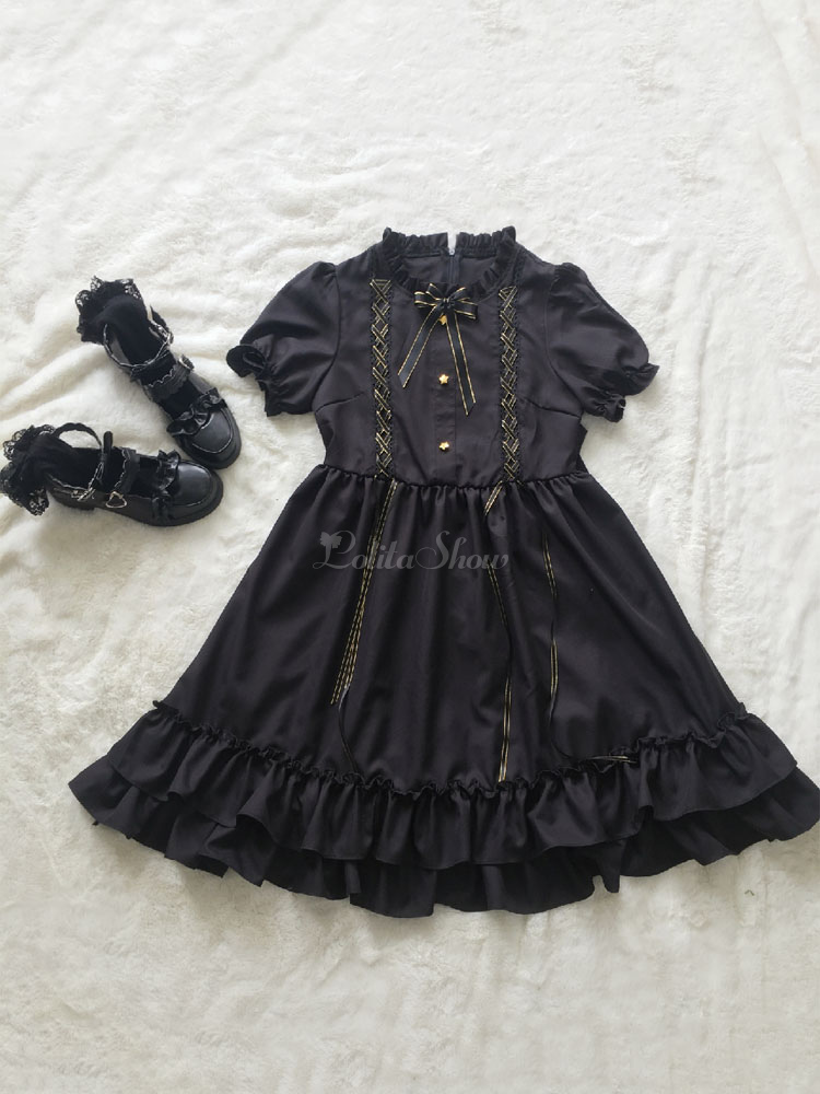 Gothic Lolita Op Dress Bows Black Short Sleeves Lolita One Piece Dresses Lolitashow Com Gothic Lolita Op Dress Bows Black Short Sleeves Lolita One Piece Dresses Lolitashow Com
