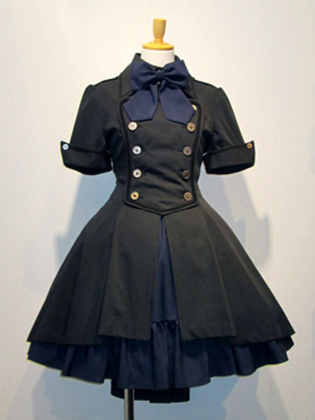Gothic Lolita Op Dress Button Bow Ruffle Two Tone High Low Lolita One Piece Dress Lolitashow Com