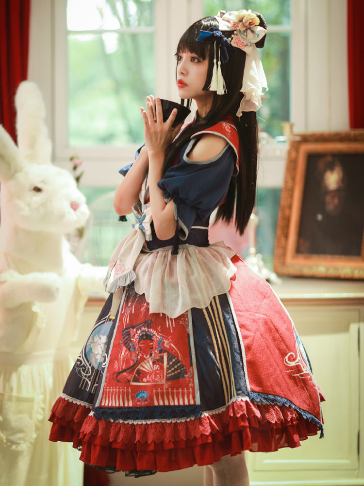 中国風ロリータopドレスインファンタ着物プリーツフリンジプリーツロリータワンピースドレス Lolitashow Com Jp