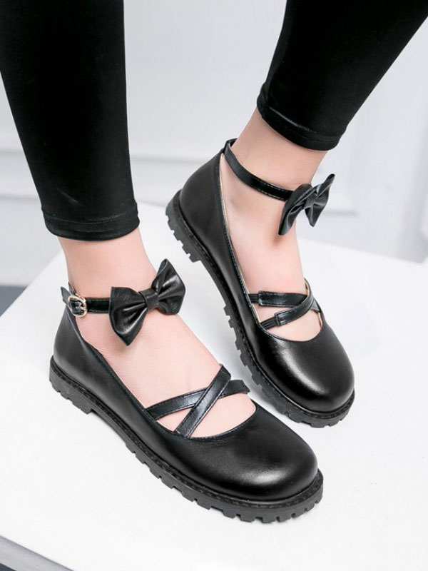 甘いロリータ靴は丸いつま先クロスロリータ靴を弓します Lolitashow Com Jp