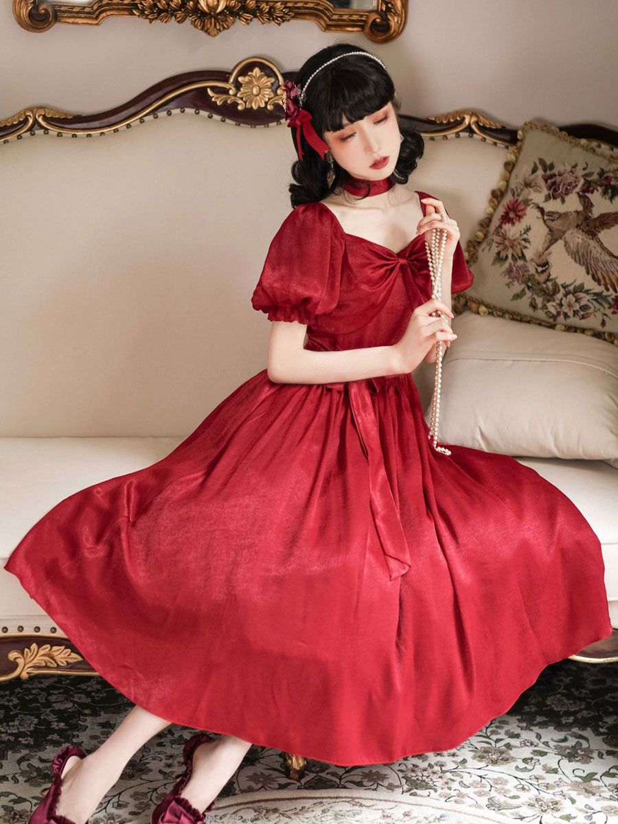 Classic Lolita Op Dress Seine Bows Short Sleeve Lolita One Piece Dresses Lolitashow Com