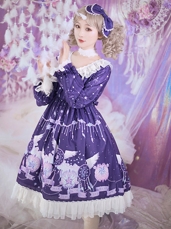 スウィートロリータオプトドレス紫色の長袖ポリエステル弓毎日カジュアルロリータワンピースドレス Lolitashow Com スウィートロリータオプトドレス紫色の長袖ポリエステル弓毎日カジュアルロリータワンピースドレス Lolitashow Com