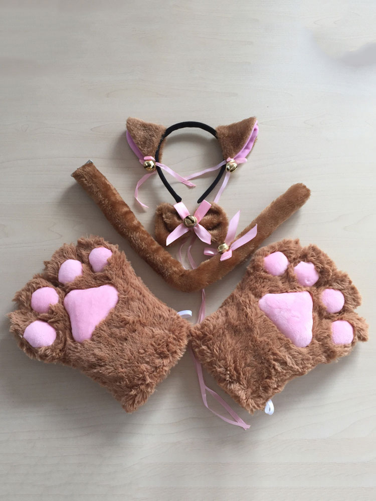 甘いロリータアクセサリーピンクの猫の耳の手袋のしっぽ3ピースセットロリータアクセサリーの衣装 Lolitashow Com Jp