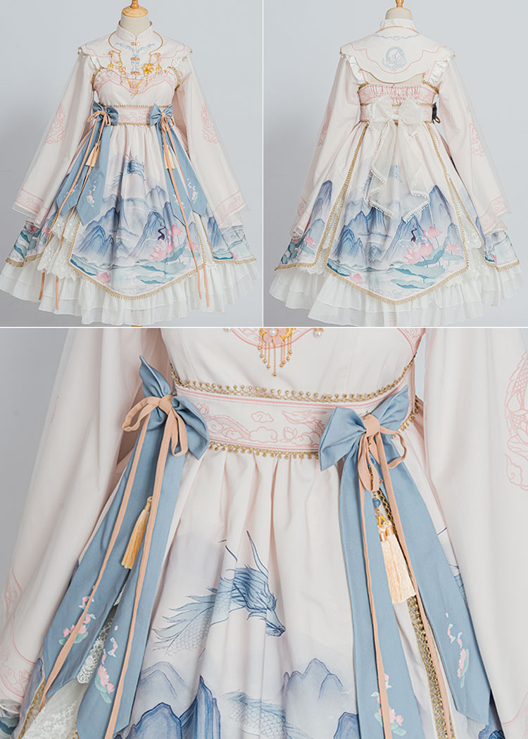 Chinese Style Lolita Op Dress White Polyester Long Sleeves Tassels Traditional Chinese Lolita One Piece Dresses Lolitashow Com