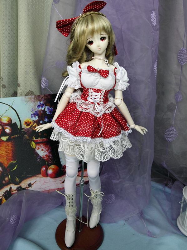 Lolitashow Western Style Red Maid Cotton Fresh Dress For Ball Joint Doll Lolitashow Com