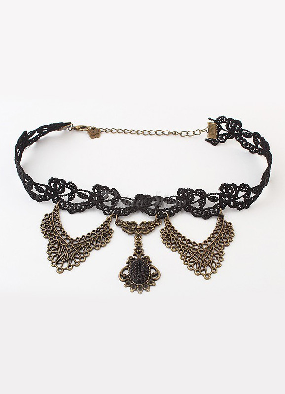 Lolitashow Urban Acrylic Black Lace Lolita Necklace Lolitashow Com