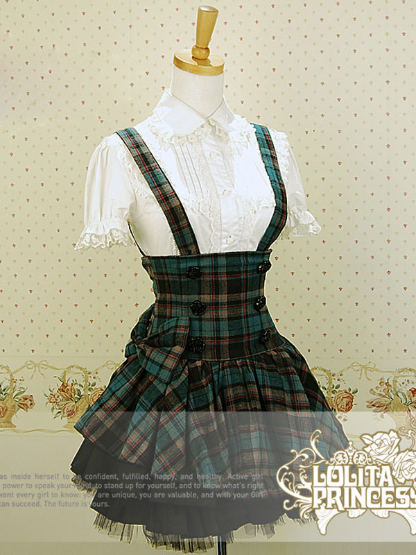 Lolitashow ギンガム ハイウェスト ロリィタスカート サロペットスカート ボタン リボン フリル Lolitashow Com Jp