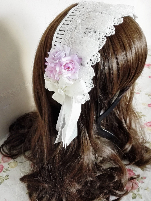 Lolitashow ロリータファッション ヘッドドレス ヘアアクセサリー ホワイト レース バラ 手作り カジュアル スィート ヘッドギア ヘアバンド コットン Lolitashow Com Jp