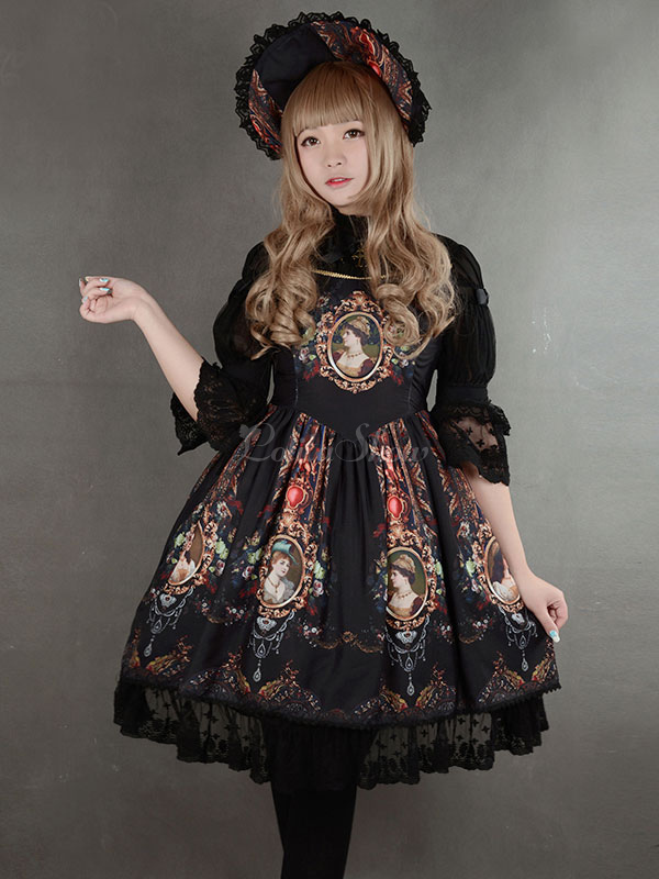 Lolitashow ロリィタワンピース レトロ 合成繊維 パーティー プリント柄 Lolitashow Com Jp