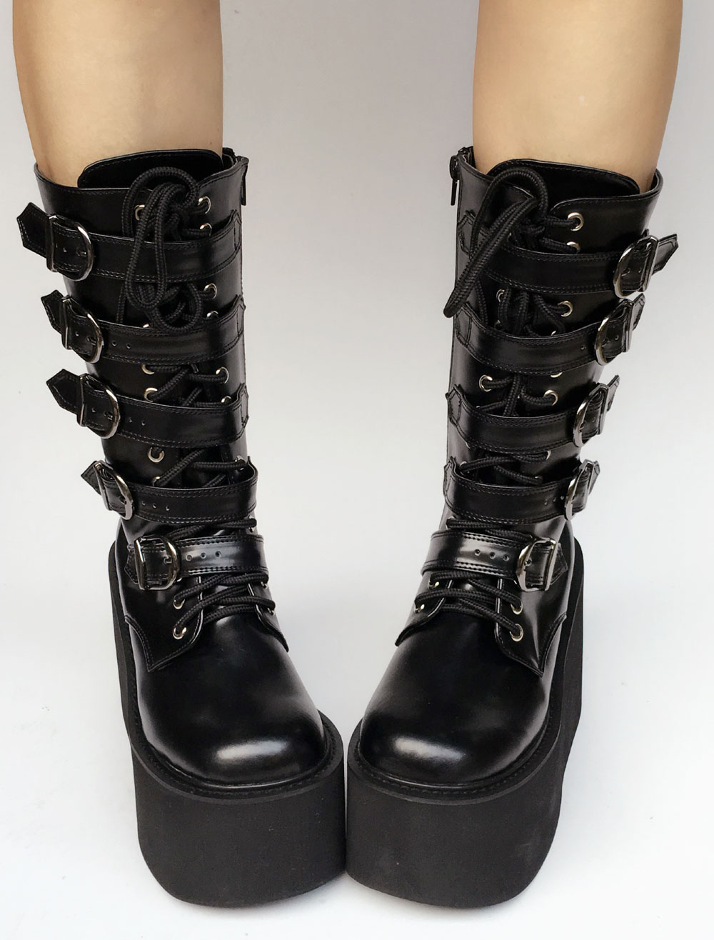 black platform boots with buckles
