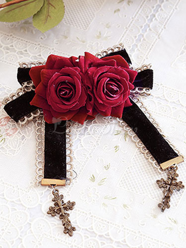 Lolitashow ゴシックロリータ ヘアピン赤いバラの花ロリータ ボーとクロス Lolitashow Com Jp
