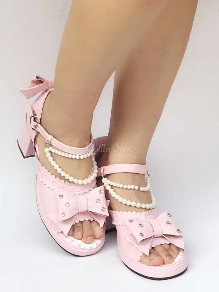 Lolitashow Pink Lolita Shoes Chunky 