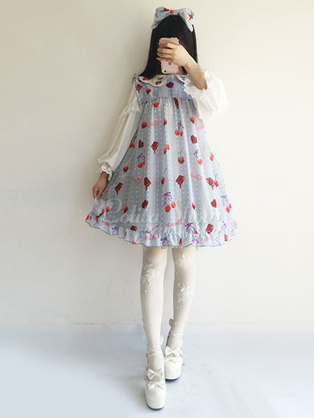 ロリィタファッション 袖ありのワンピース プリント柄 シフォン スウィート ノースリーブ スクープネック お茶会 Lolitashow Com Jp