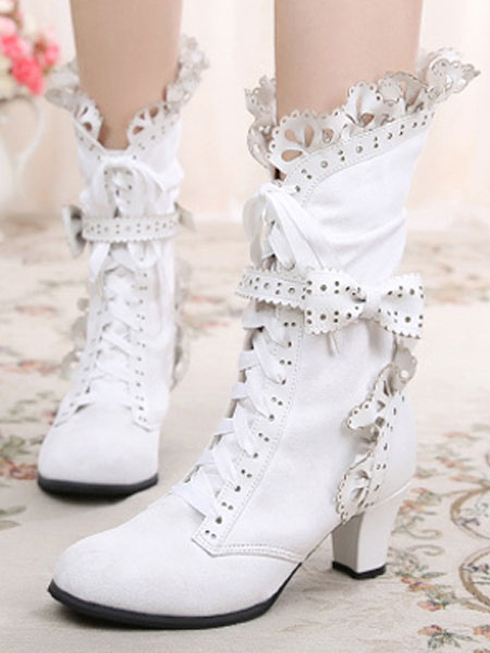 white lace booties heels