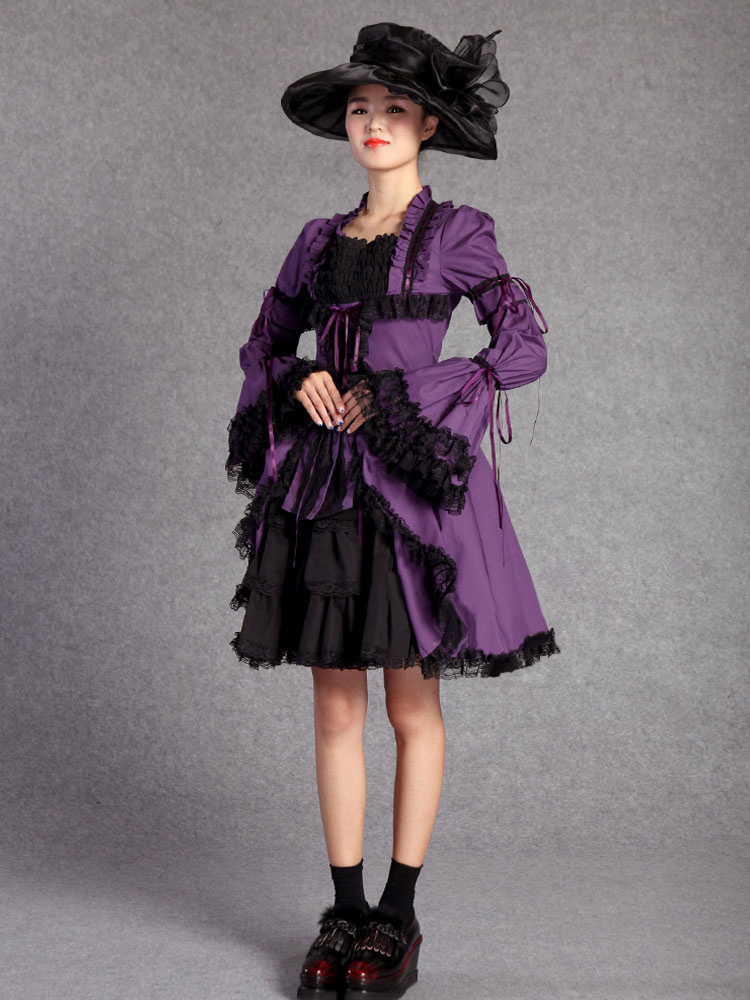 bell sleeve purple dress