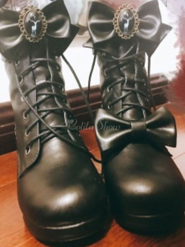 black square toe lace up boots