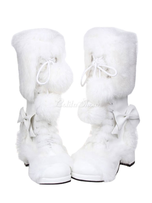 black and white fur boots