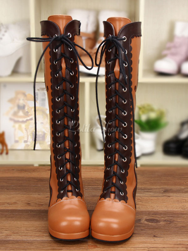 chunky knee high lace up boots
