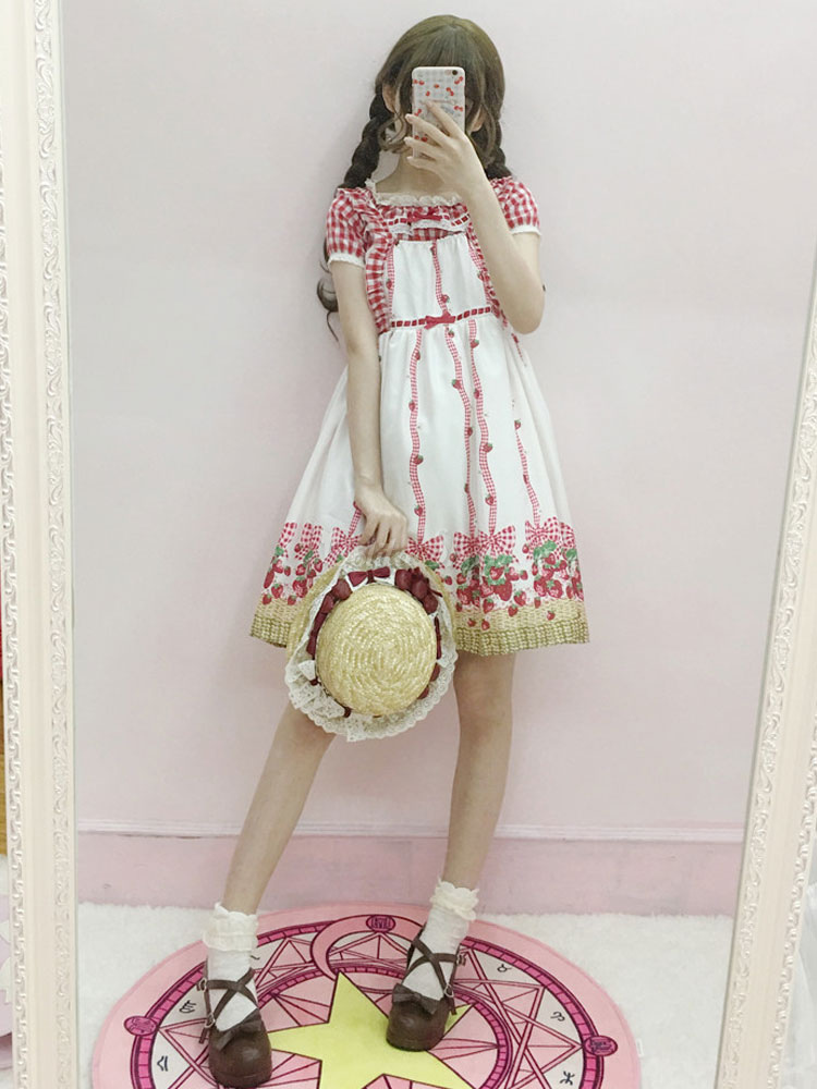 ワンピース ロリィタファッション 袖あり ホワイト スウィート ストラップ ノースリーブ シフォン お茶会 プリーツ プリント柄 Lolitashow Com Jp