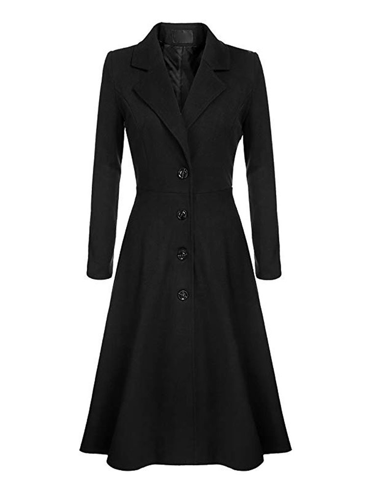 Women Swing Coat 1950s Long Sleeve Turndown Collar Fit Flare Winter ...