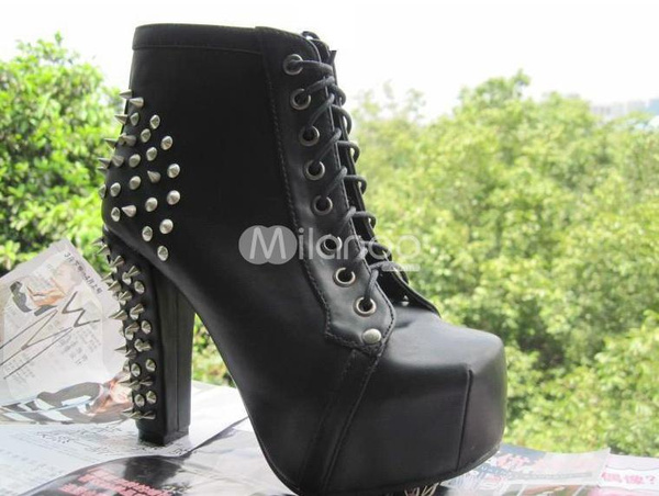 spiked chunky heel booties