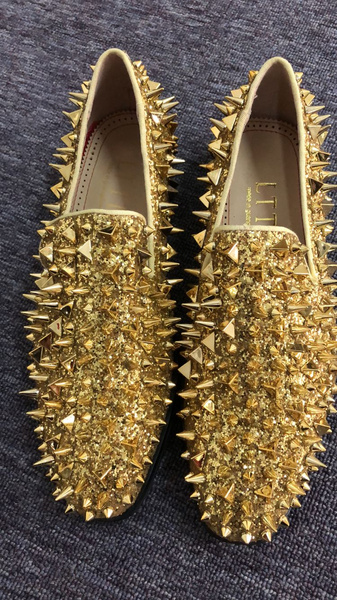 gold spiked prom shoes