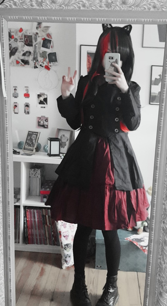Gothic Lolita Dress OP Military Style Black Cotton Double Breasted ...