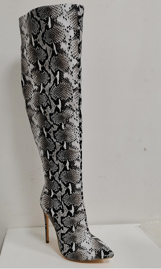 Over The Knee Boots Womens Snake Print Pointed Toe Stiletto Heel Thigh ...