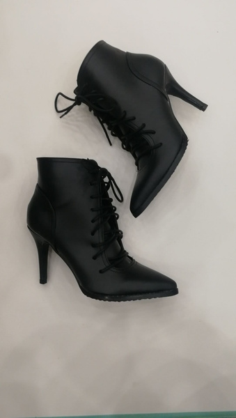 Black Ankle Boots Women Pointed Toe Lace Up Heel Booties -