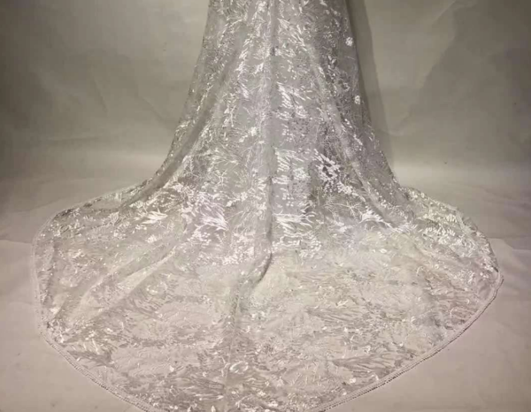 Ivory Tulle A Line Backless Lace Top Wedding Dresses With Train, PW448