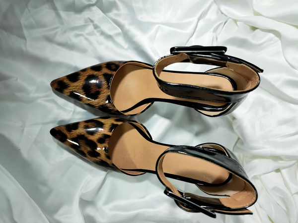 Women's Leopard Print Ankle Strap Heels Pointed Toe Stiletto Prom Heel ...