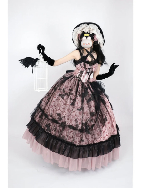 (まき)ティアードドレス ブラック×ピンク 花柄 姫系 お嬢様系 ロリータ 楽天市場】2023夏/新発/数量限定/Lolita系 花姫ドレス